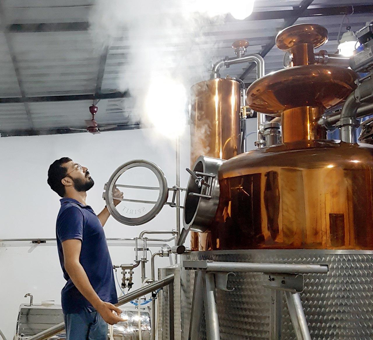Anand Virmani in the distillery