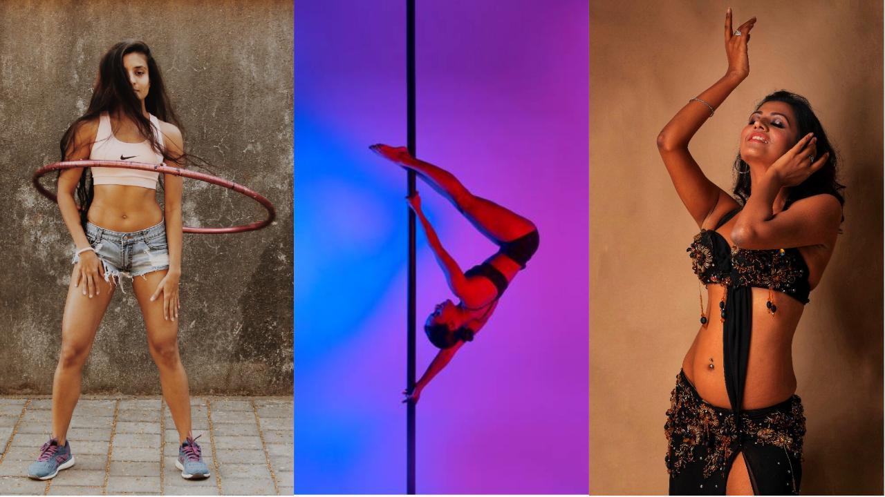 During the ongoing Covid-19 pandemic, many Mumbaikars are rediscovering or simply gravitating towards hula hooping, pole dancing and even belly dancing. Photo Courtesy: Swati Shah/Meghna Bhalla/Damini Sahay