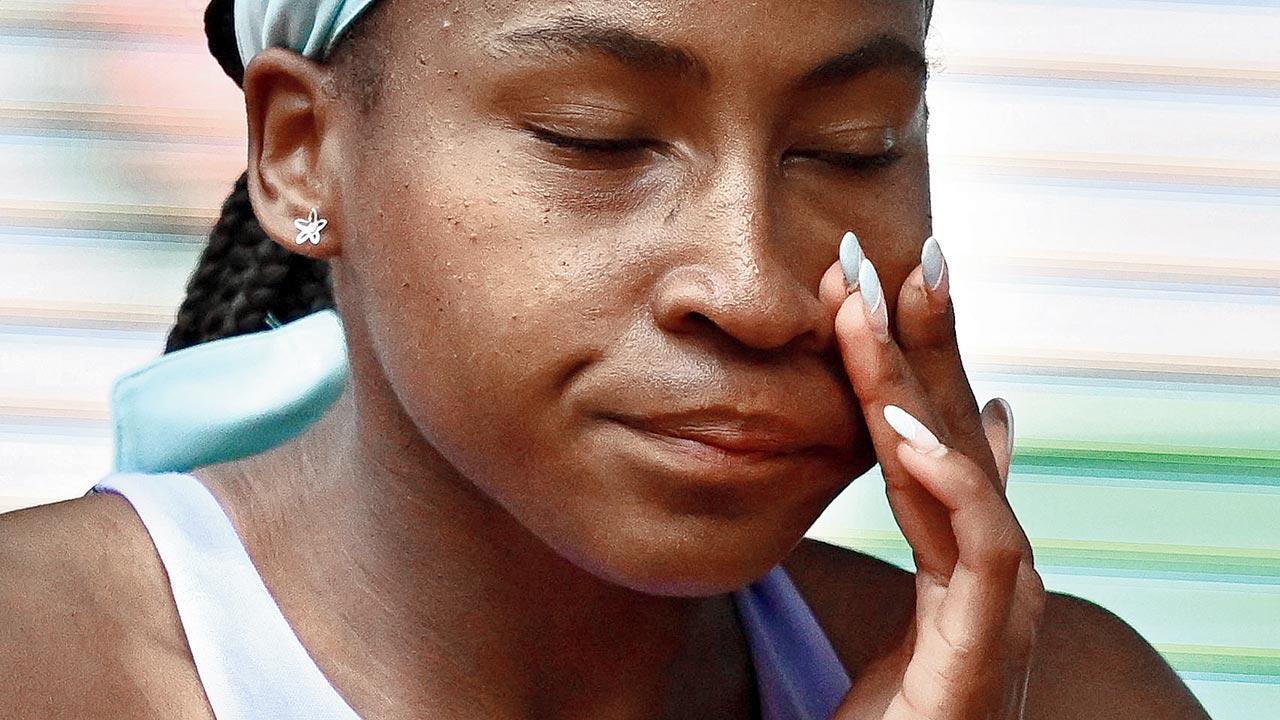 Coco Gauff wears a dejected look after her loss on Saturday. Pic/AFP