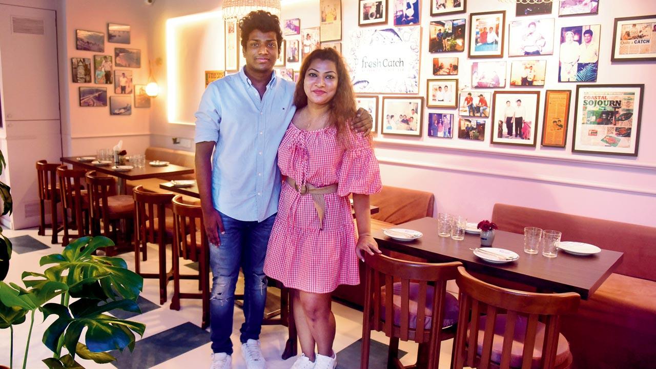 Fresh Catch, which launched a Bandra branch after running a hugely popular Mahim outpost for decades, follows the tip system “because the dish prices are already on the higher side due to the high quality catch we source,” says co-proprietor Ankita Fernandes (seen here with brother Adith). Pic/Shadab Khan