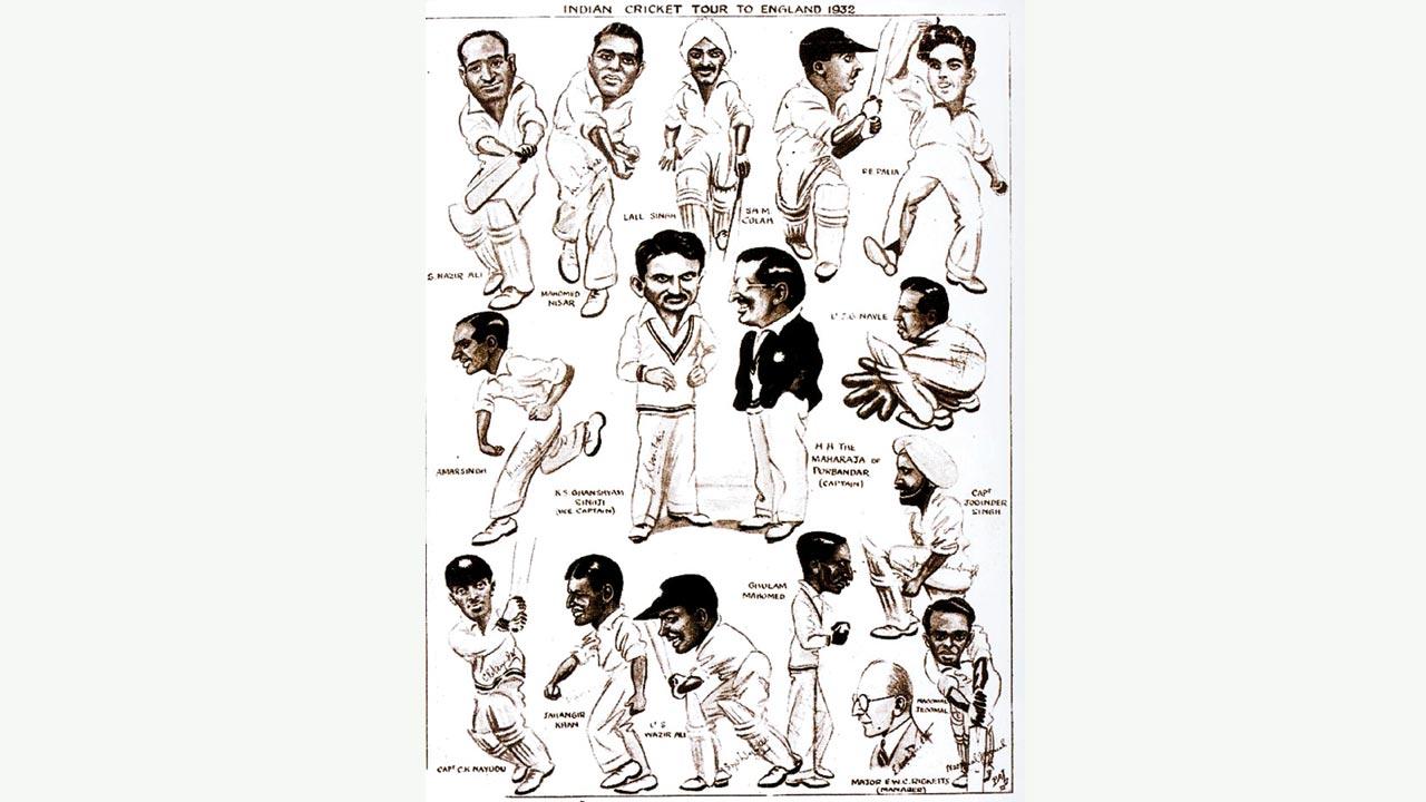 A sheet of caricatures of the 1932 Indian team in England. Pic courtesy/Personal collection of Tariq Shamsi