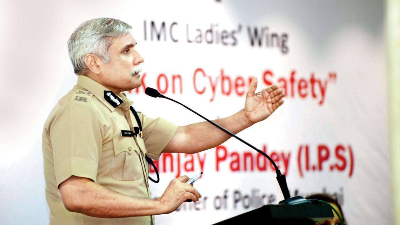 Police chief Pandey speaks on cyber security at the Indian Merchants Chamber, Churchgate, on April 4. File pic