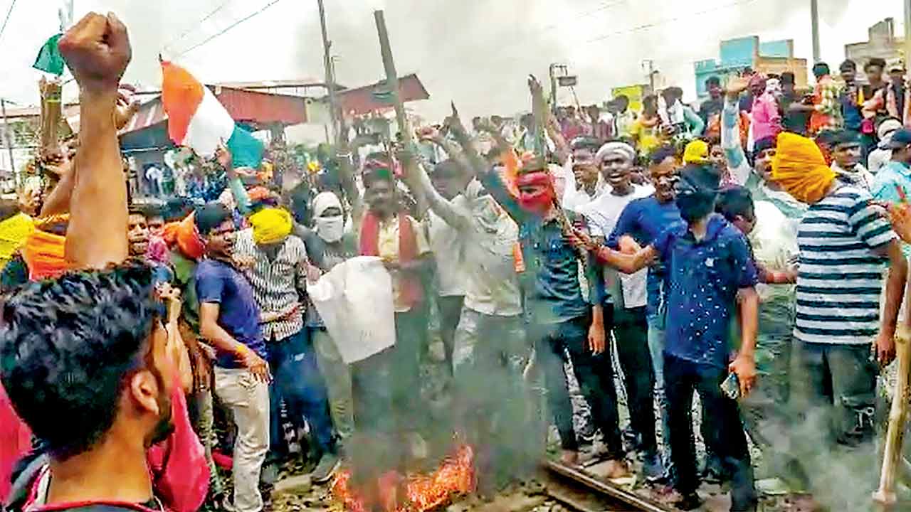 Protesters block tracks, at Bhabua station