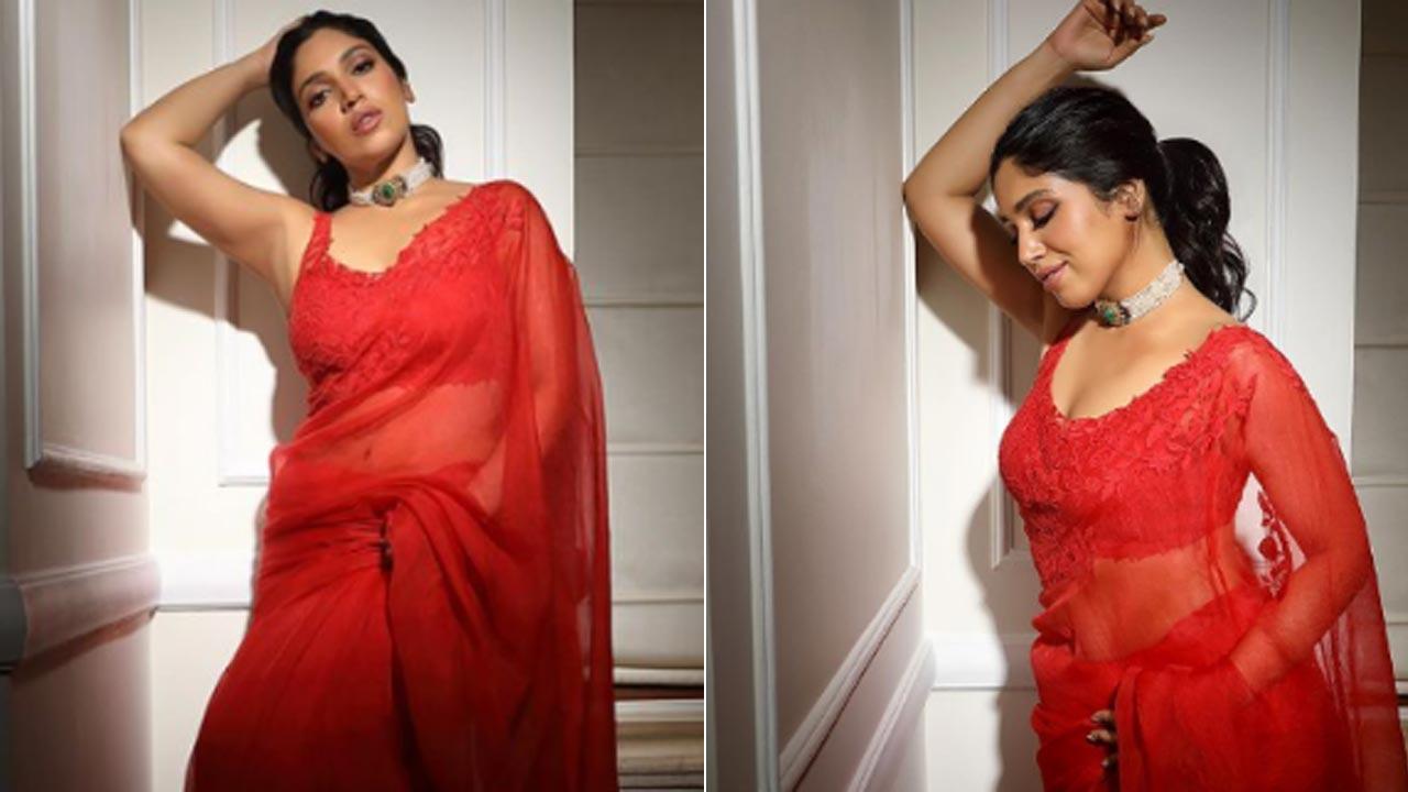 Red is Bhumi Pednekar's colour and her recent organza saree look is proof!