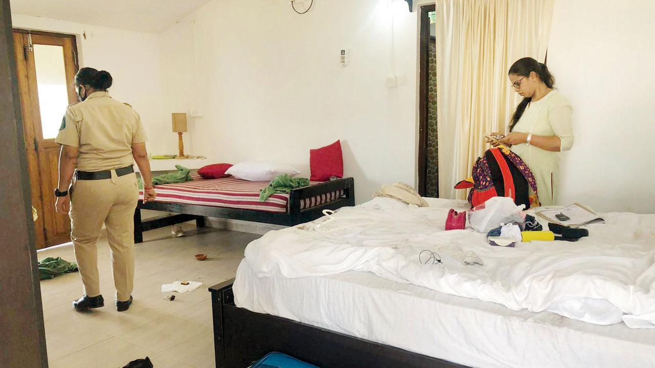 Pernem cops inspect the hotel room at Sea View resort, Ashvem, where the woman was allegedly held against her will