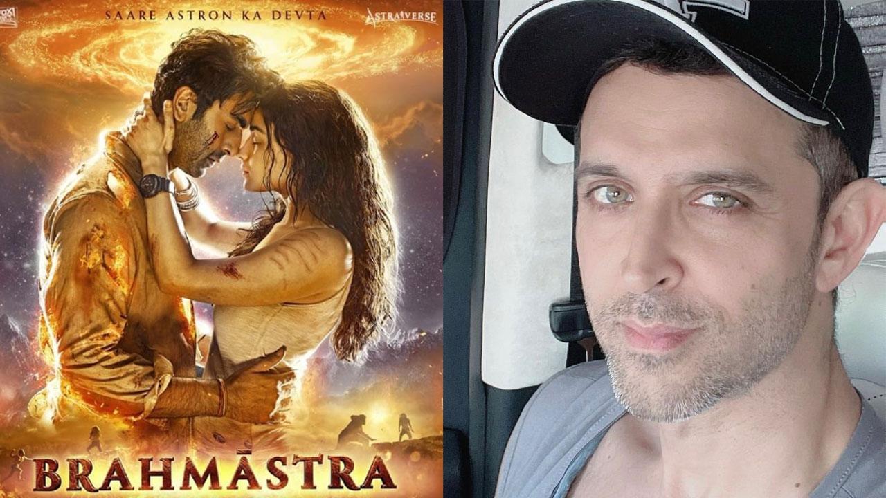 A collage of 'Brahmastra' poster and Hrithik Roshan