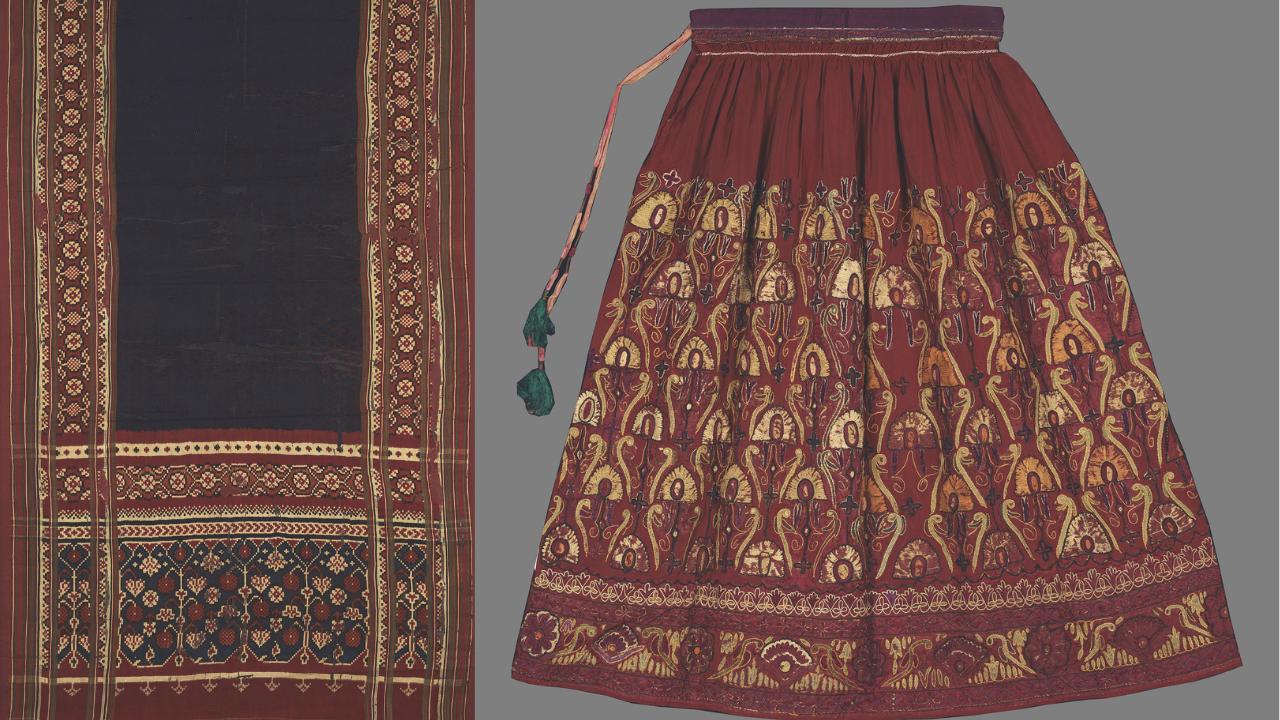 Patola Sari and Embroidered skirt from Kutch (1890/1950). Image courtesy: Dr Bhau Daji Lad museum