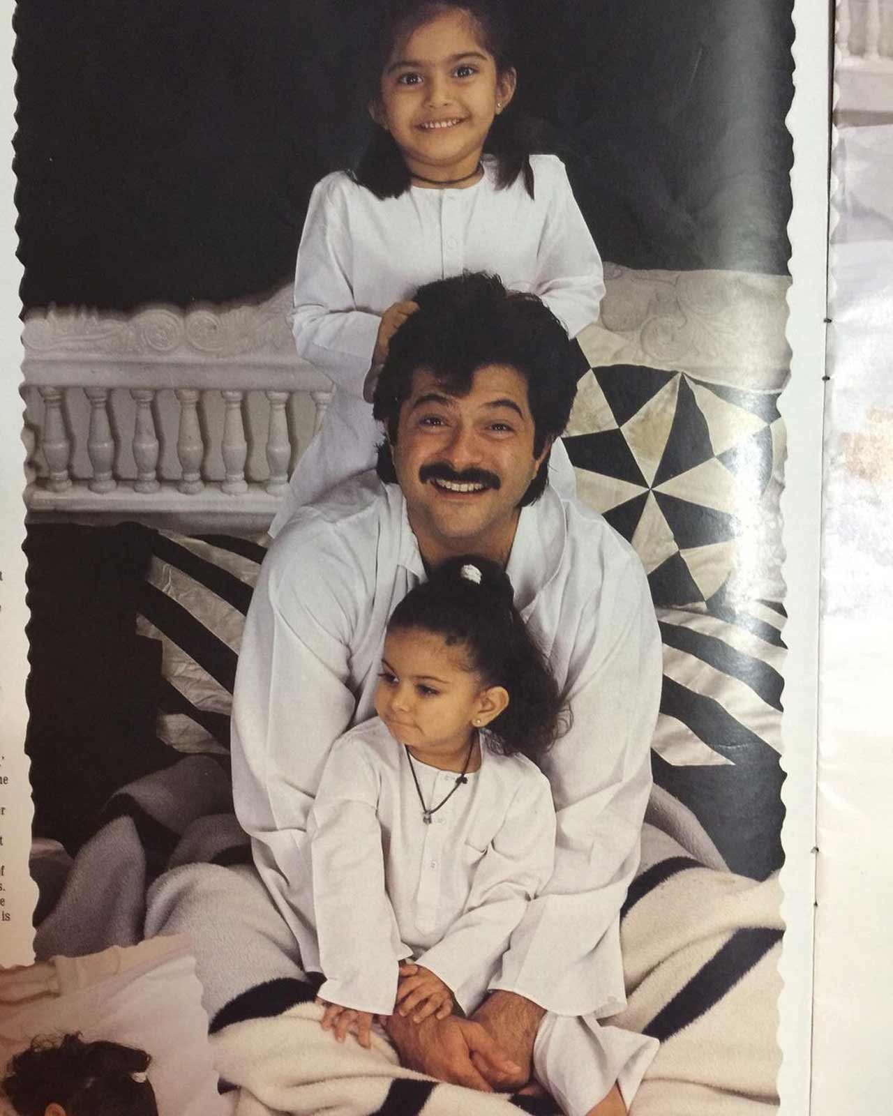 Actor and soon mom-to-be Sonam Kapoor extended her heartfelt greetings to her dad Anil Kapoor on the occasion of Father's Day by sharing throwback pictures from her childhood days. Taking to her Instagram handle on Sunday, she posted some childhood pictures featuring Anil, Rhea Kapoor and herself.