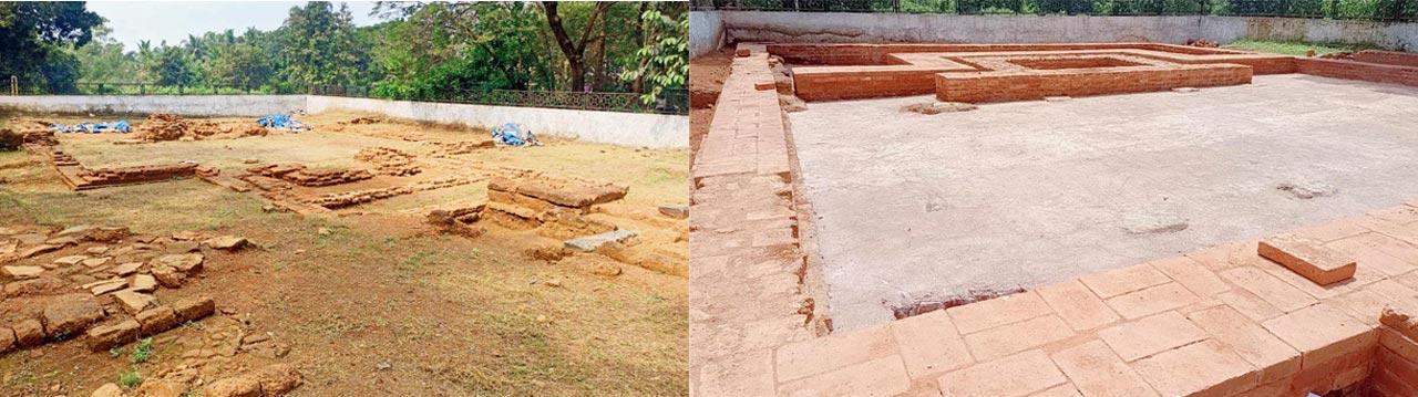 Before and After: The Goa Heritage Action Group is currently fighting against the renovation being carried out at 11th century Kadamba-era Shiv temple in Goa’s first ancient capital Chandor, originally known as Chandrapur, where old stones have been replaced with new stones 