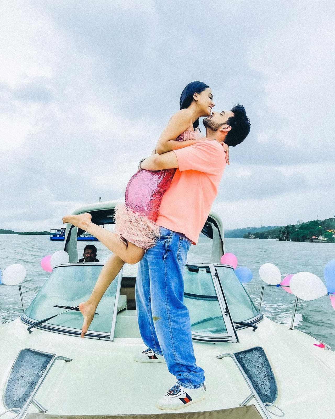 Talking about their attires, Tejasswi opted for a strapless pink sequined knee-length dress while Karan donned a pink T-shirt with blue denim. Calling his lady love 'Princess', he wrote, 