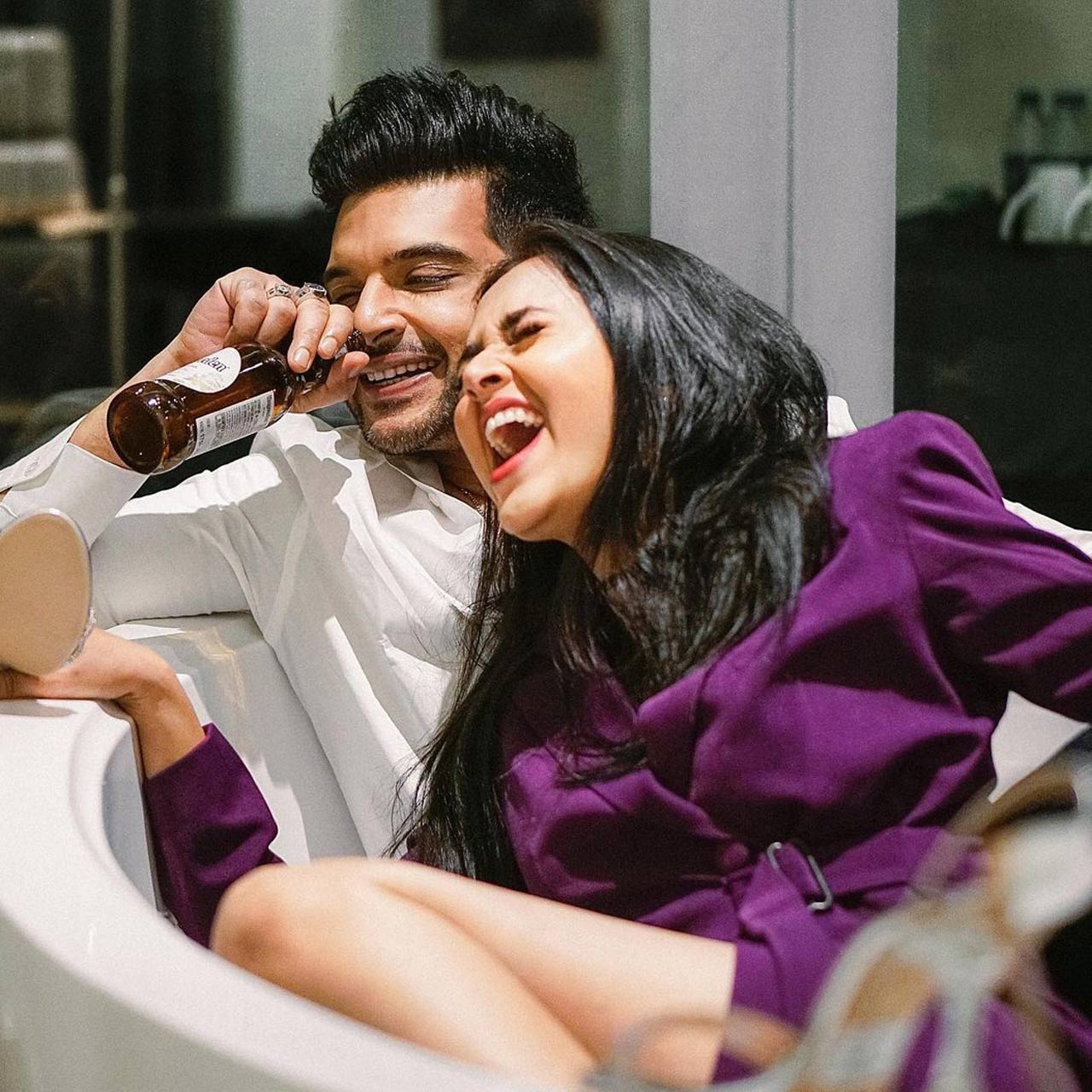 Karan Kundrra and Tejasswi Prakash have been together since Bigg Boss 15 and fans always go berserk seeing their pictures together. How many of these moments of the couple have you seen? Here, the couple shares some hearty laughs