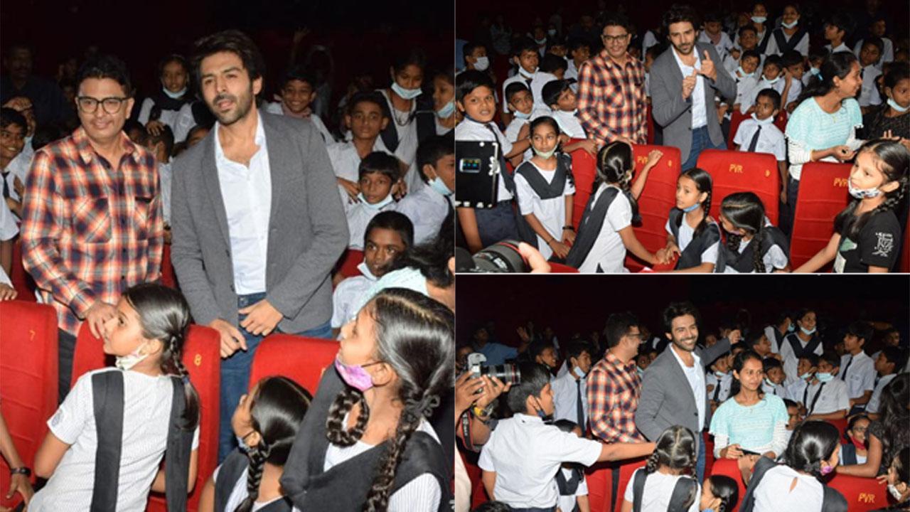 Kartik Aaryan watches his film Bhool Bhulaiyaa 2 with the kids of CRY Foundation
