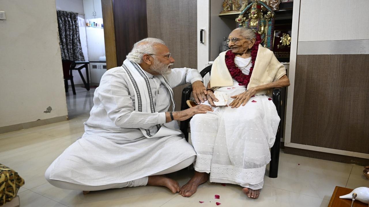 Gujarat: PM Narendra Modi meets mother Heeraben Modi on her 100th birthday