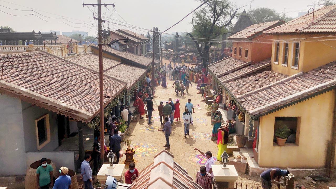 Stills of the set of the fictional temple town Dharmasthali  and the village