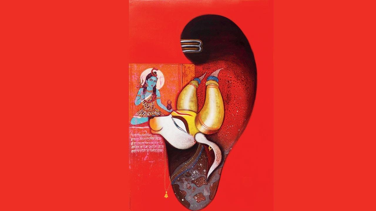 Rathod’s paintings depict the oneness between Lord Shiva and Nandi