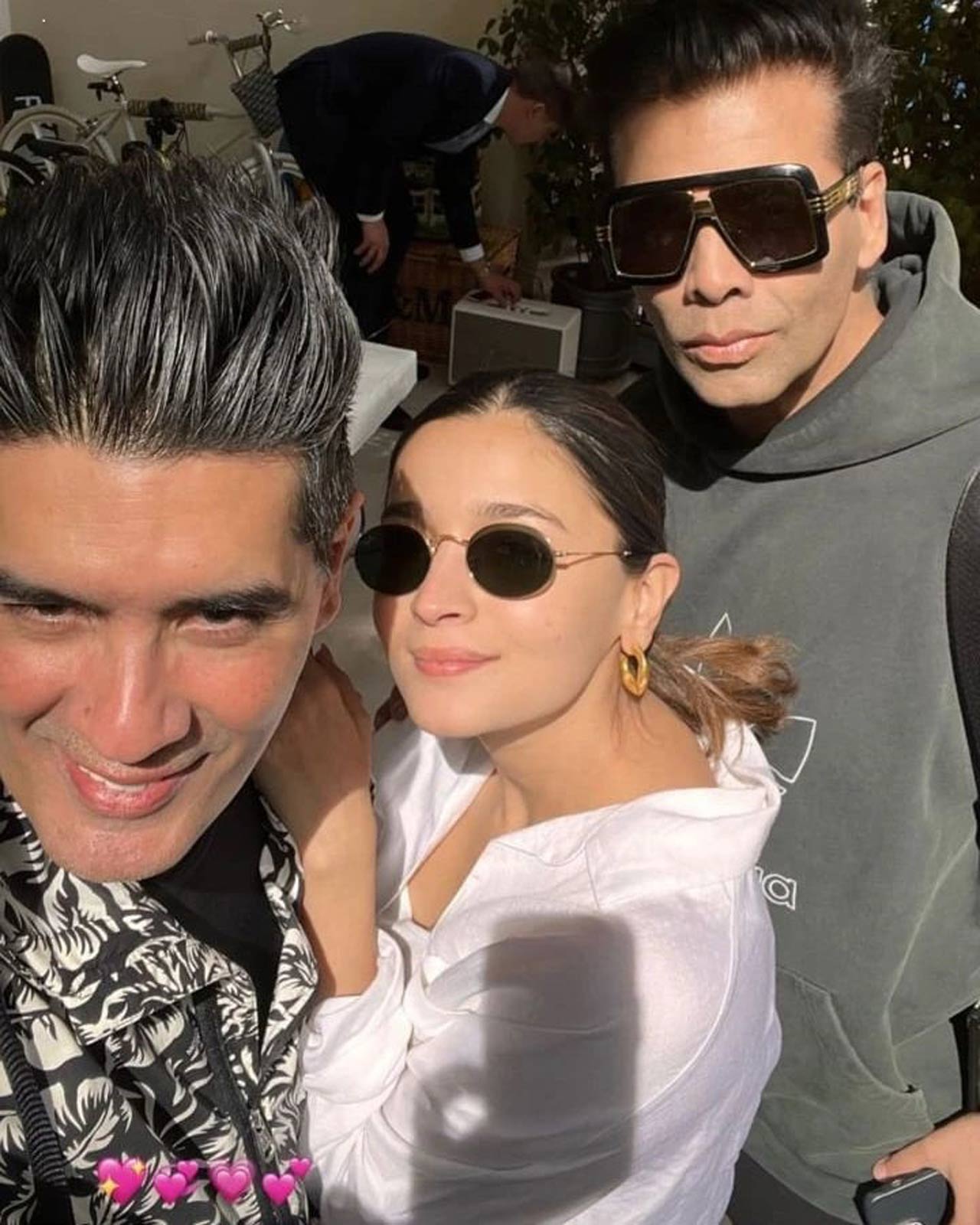 Alia Bhatt, Karan Johar, Manish Malhotra also shared a picture together, or rather a selfie. From the series of glimpses, in one of the pictures Manish could be seen posing with mom-to-be Alia Bhatt and Karan Johar, he captioned the image, 