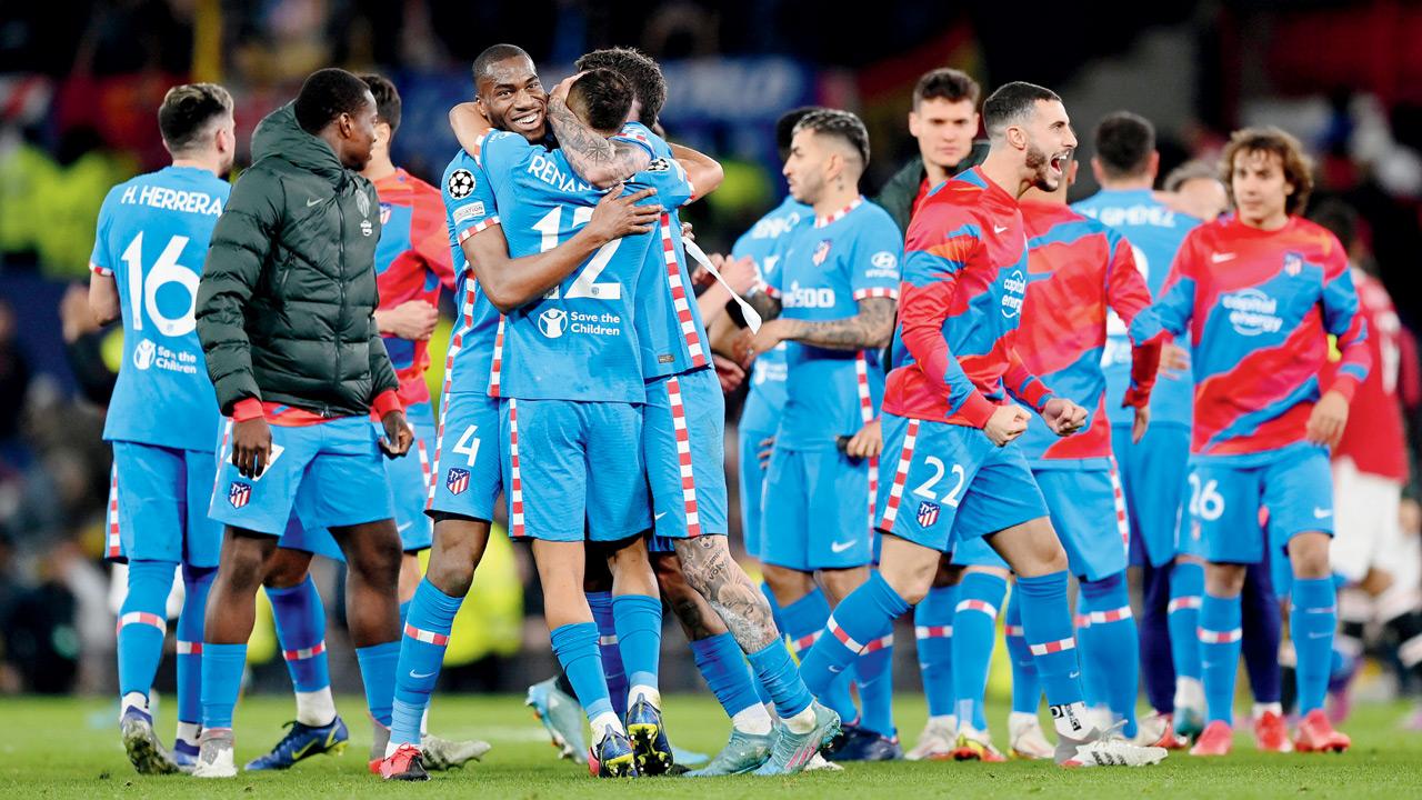 Atletico Madrid players celebrate their win over Manchester United on Tuesday. Pics/Getty Images