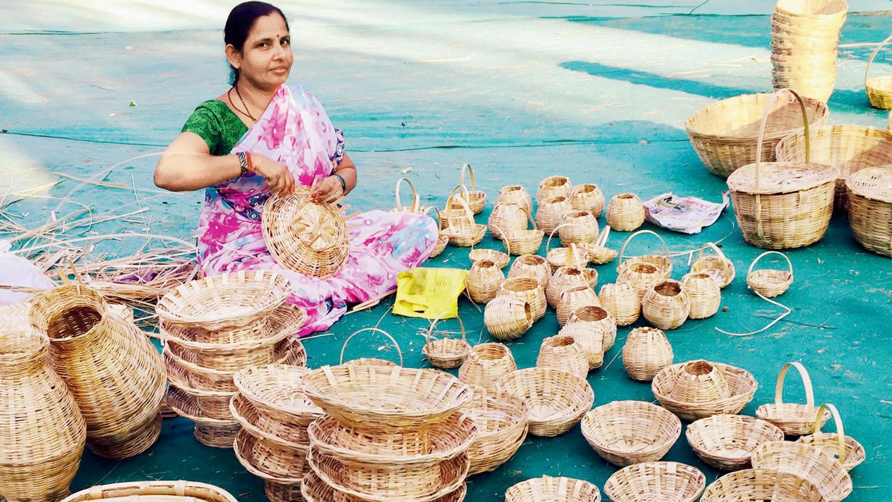 A basket weaver demonstrates her skill. Pics/Tinaz Nooshian