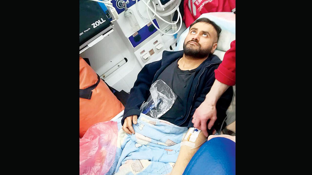 Harjot Singh, who was shot at in Ukraine, enters Poland in an ambulance on Monday. Pic/ANI