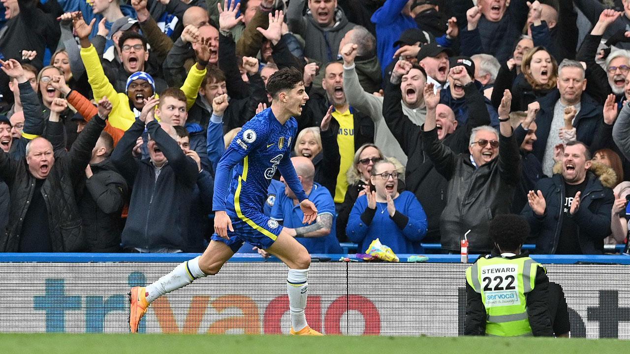 Chelsea`s German midfielder Kai Havertz celebrates scoring the opening goal during the English Premier League football match between Chelsea and Newcastle United at Stamford Bridge in London. Pic/AFP