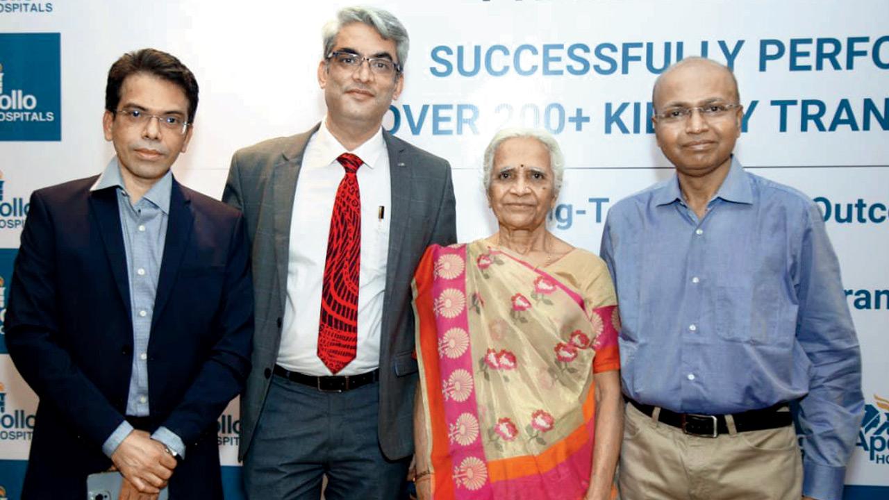 (From left) Dr Ravindra Nikalji consultant nephrologist and Dr Amol Kumar Patil, renal transplant surgeon with Kala and Rajen Shah