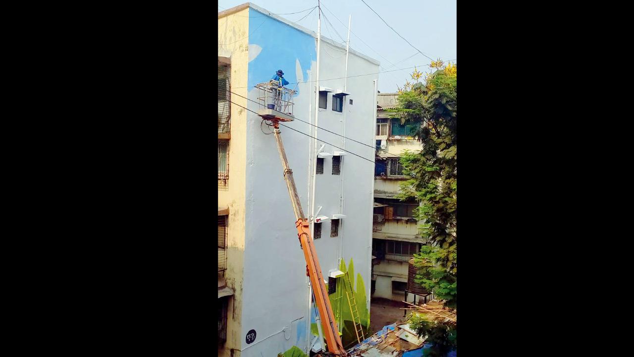 Dzia has started working on the mural in Mahim’s art district