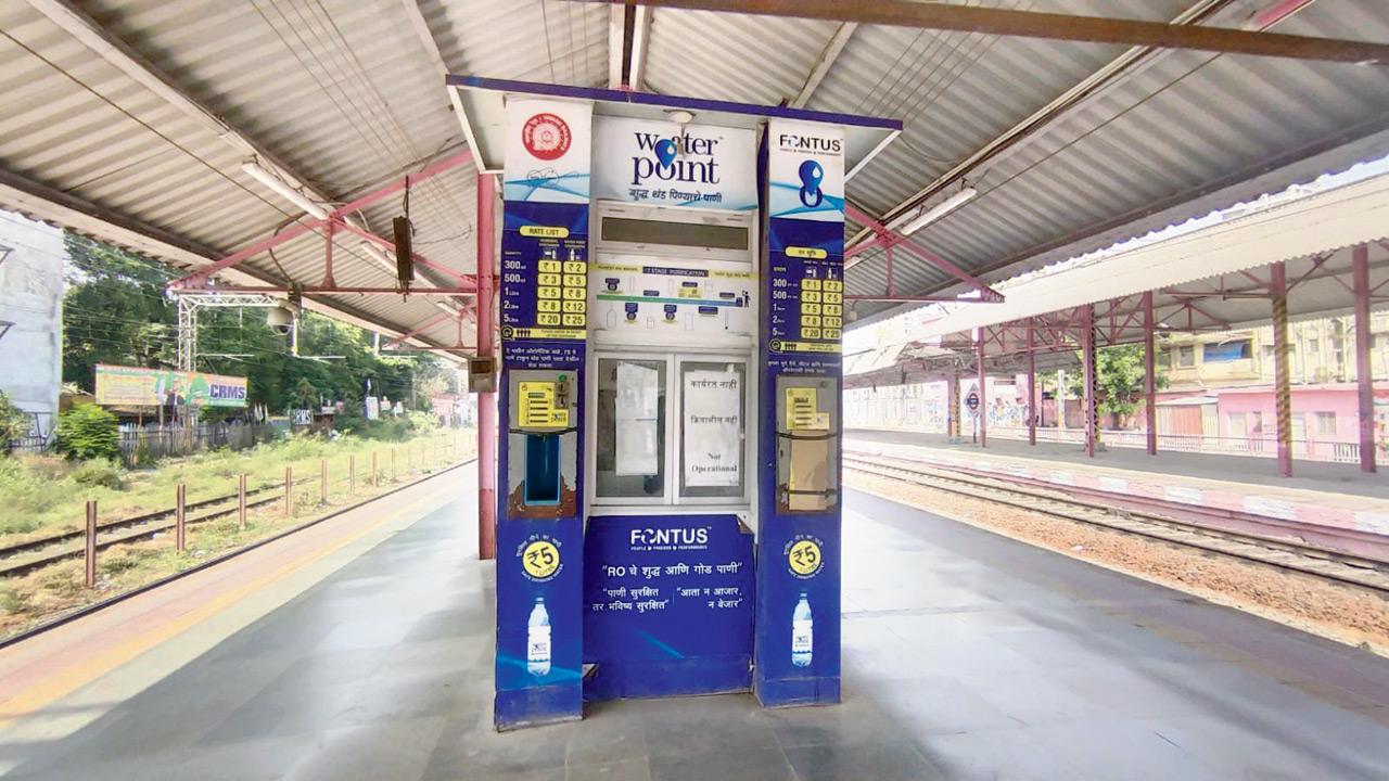 A shut drinking water dispenser at Matunga station on Wednesday