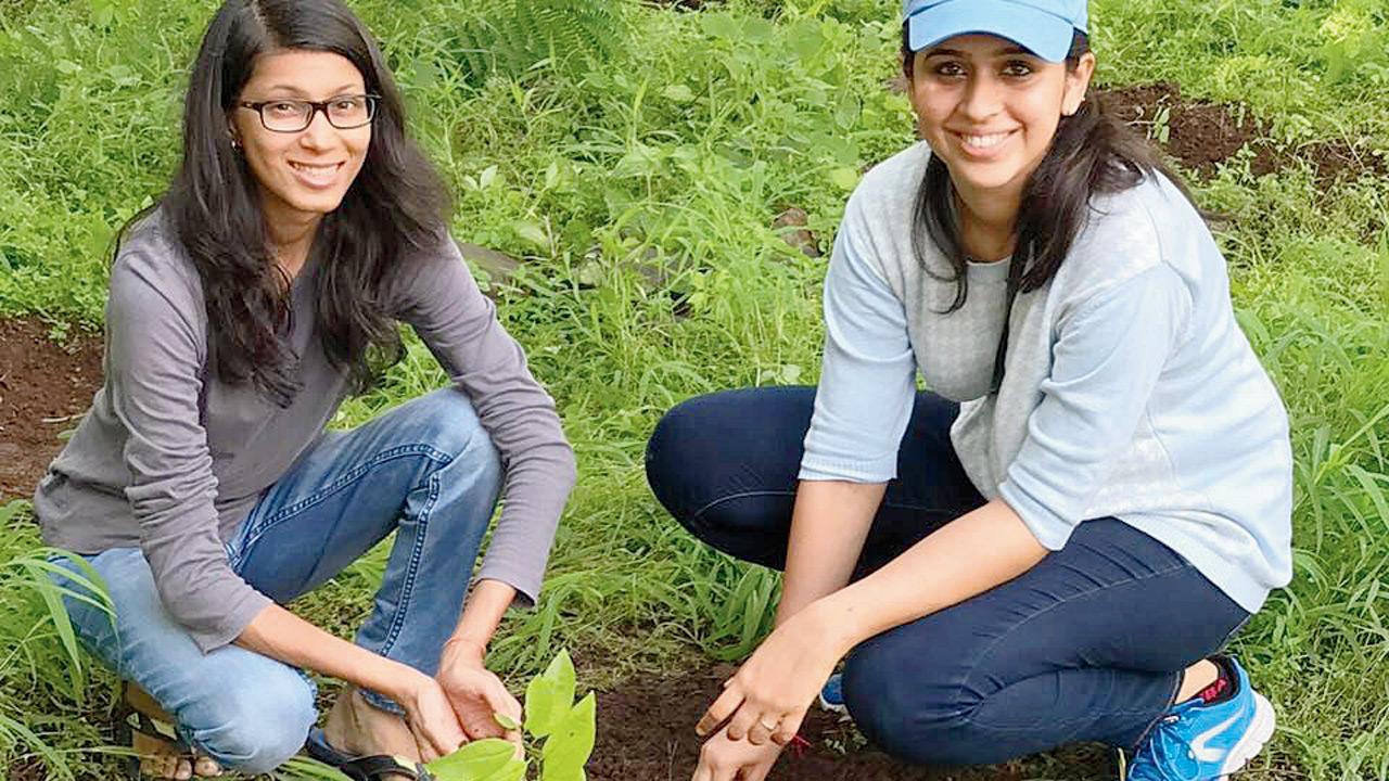 Mausami Gupte (left) and her friend, Aishwarya Oak, at a plantation drive 