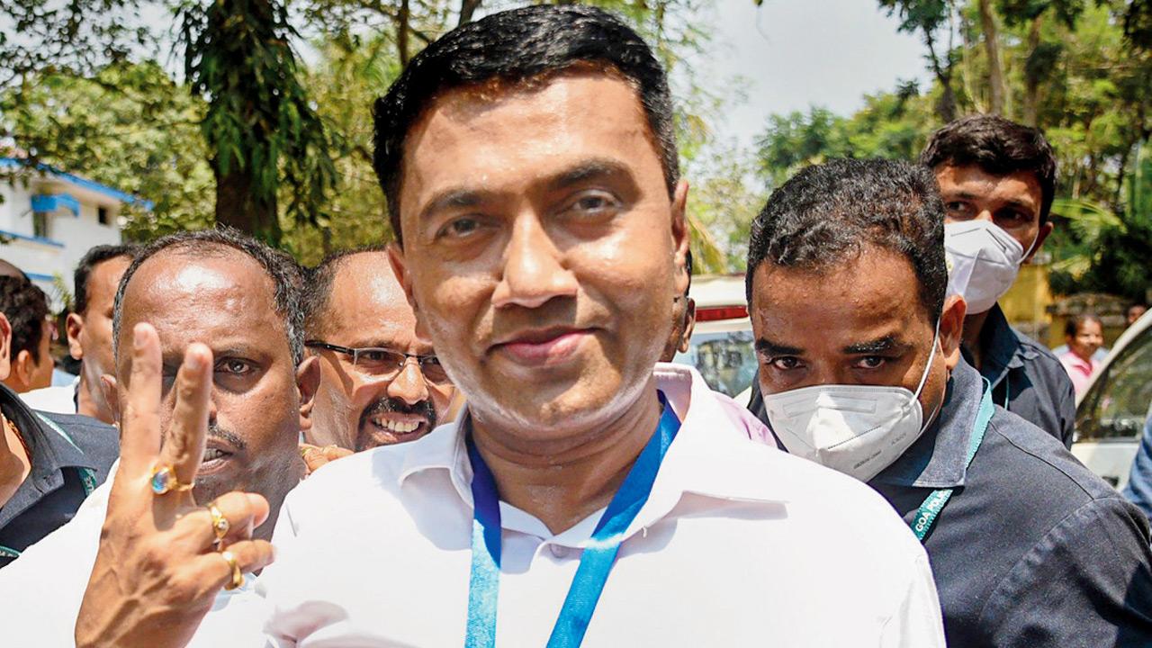 Chief Minister Pramod Sawant won by a margin of 666 votes defeating the Congress candidate. Pic/PTI