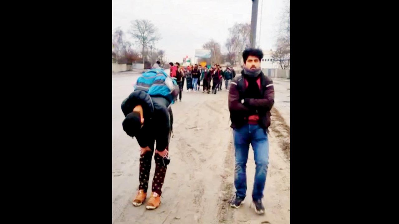 Students walk towards Pesochin on Wednesday afternoon