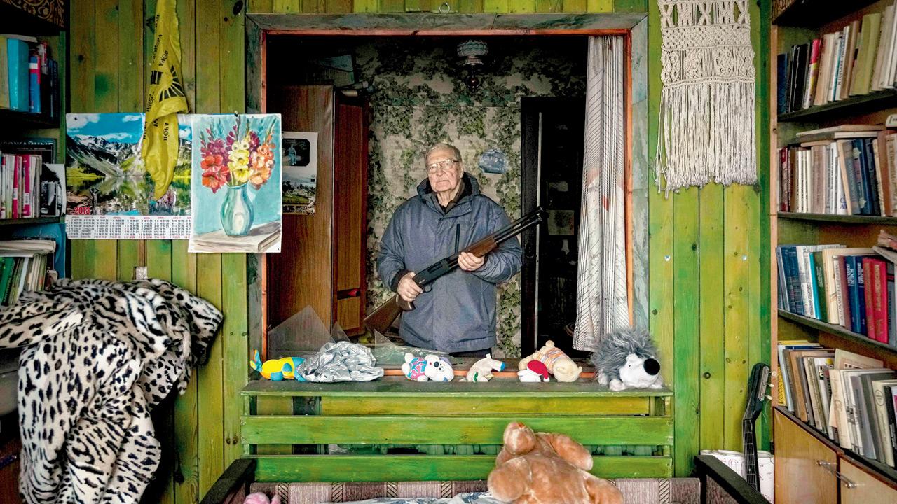 French teacher Pjotr Vyerko, 81, wsays he’s prepared to shoot invaders because he has a daughter and grandson. Pics/AP