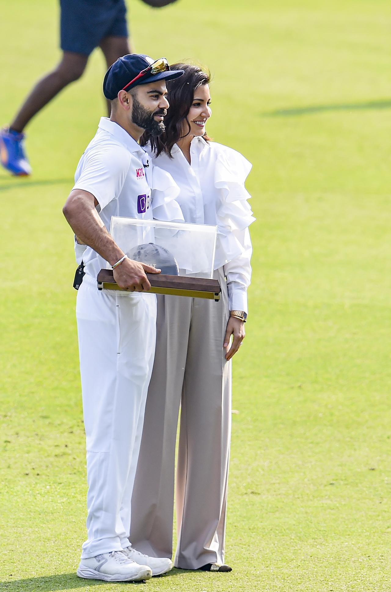 Virat Kohli`s wife Anushka Sharma joins him during 100th Test felicitation