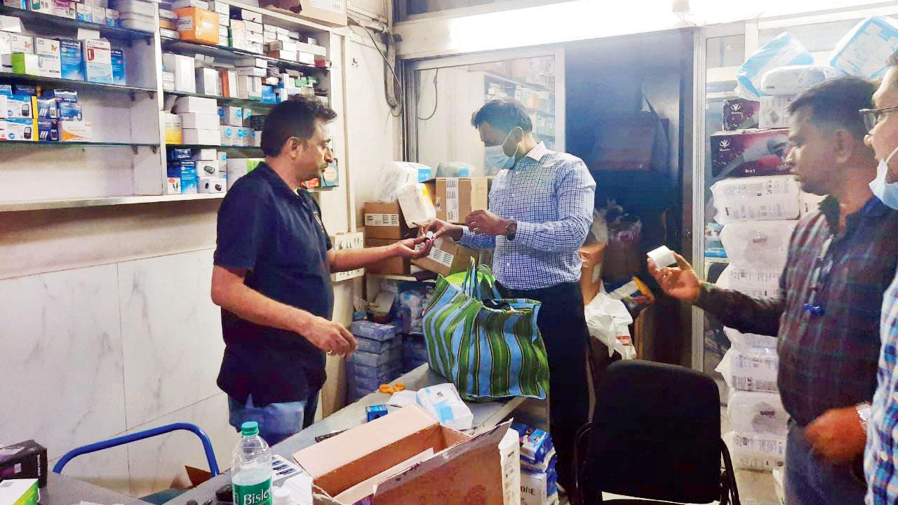 Cops at P V Surgical Shop in Dawa Bazar on Tuesday