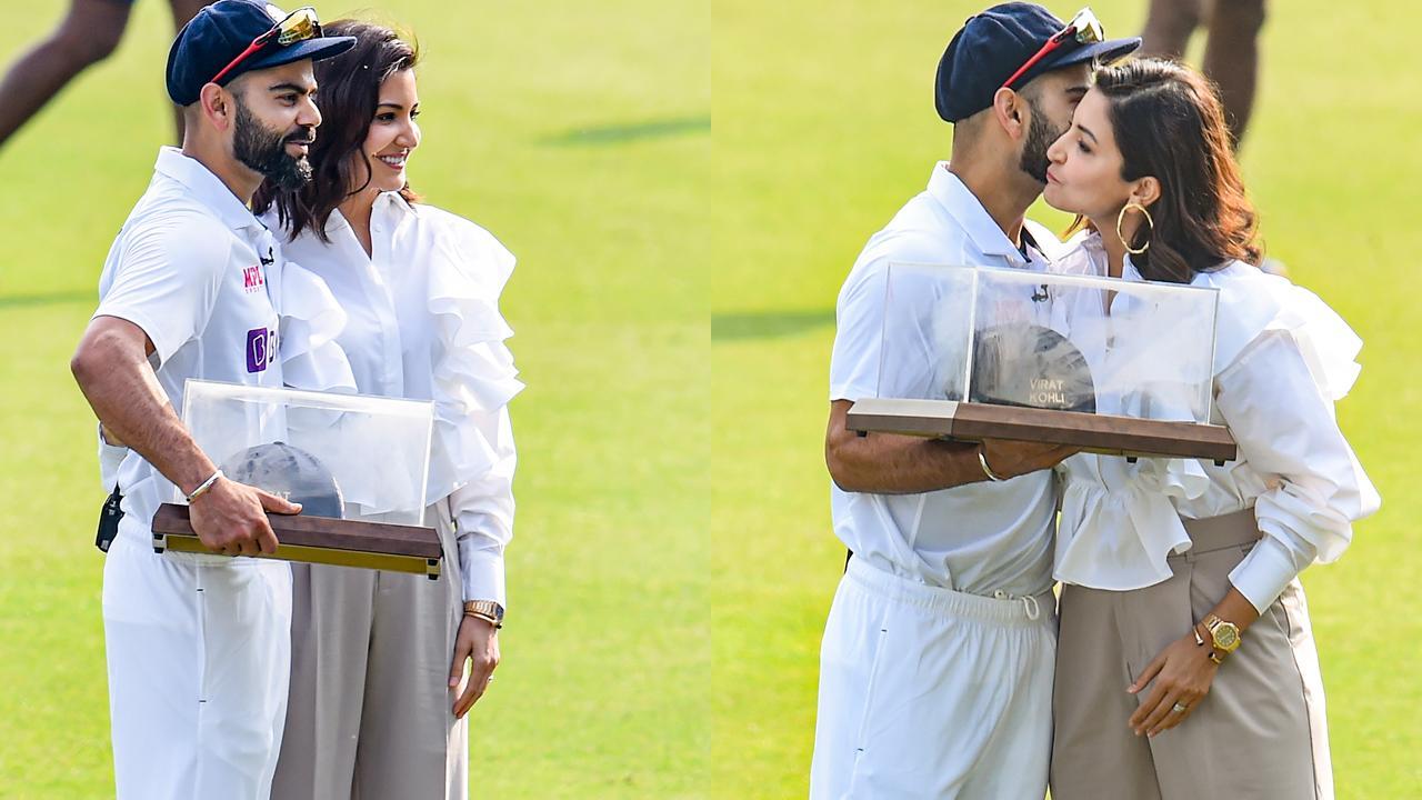 Virat Kohli's wife Anushka Sharma joins him during 100th Test felicitation