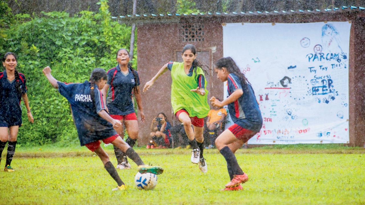 Girls from Parcham train to play football. Pic courtesy/Siddesh Raghavendra