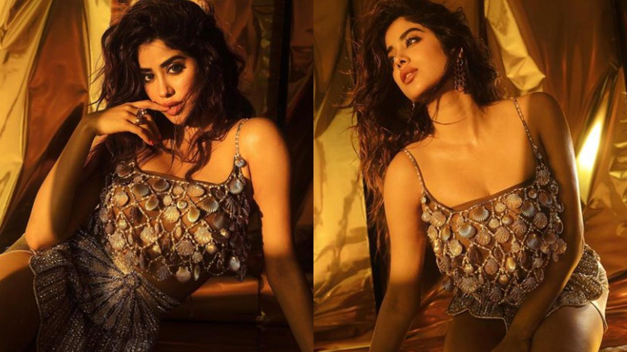 Janhvi Kapoor flaunts glamourous avatar in golden noodle-strap mini-dress. See photos