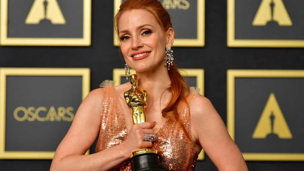 Jessica Chastain wins Best Actress Oscar trophy for 'The Eyes of Tammy Faye'