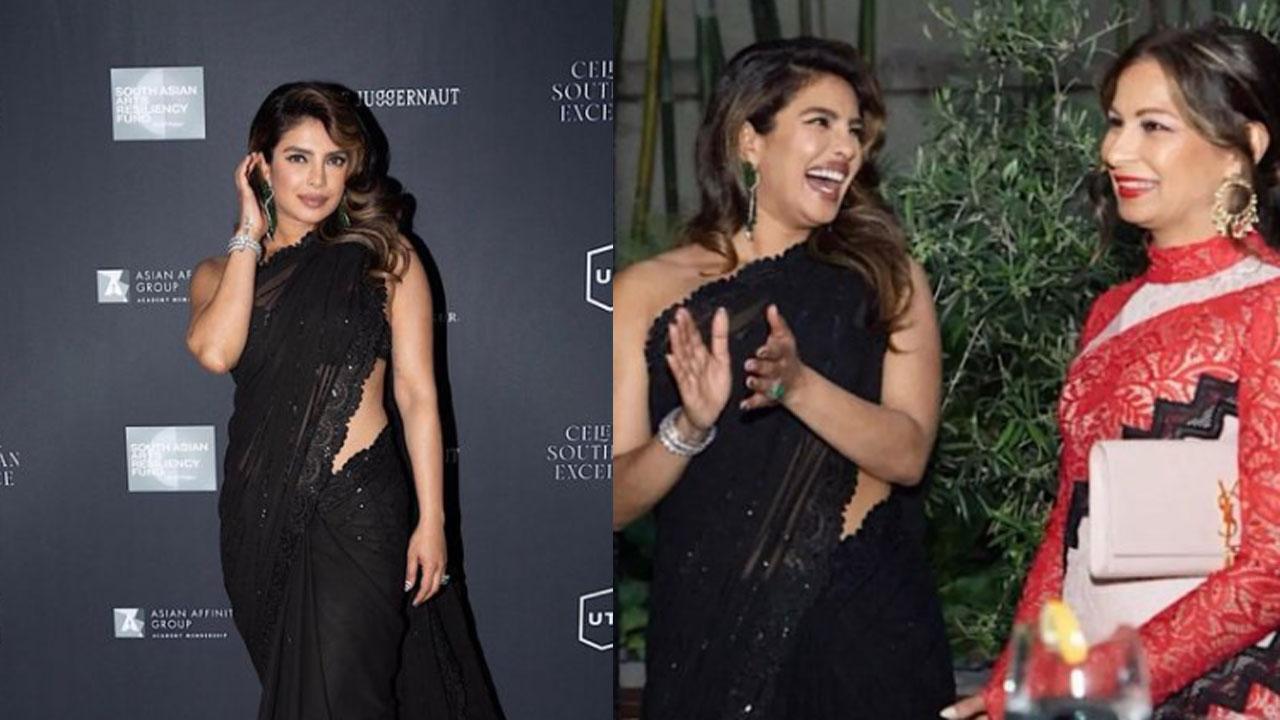 Priyanka stuns in a black Saree at the pre-Oscars event, shares gorgeous pics