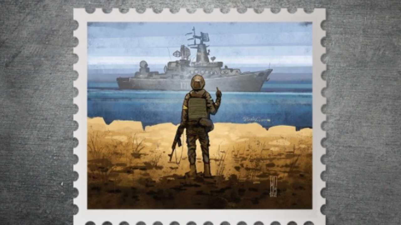 ’Go f*** yourself’: Ukraine postage stamp with soldier showing middle finger to Russian warship