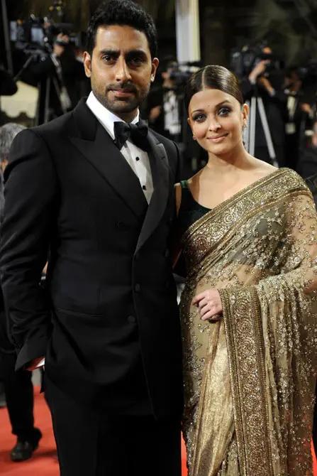Aishwarya Rai Bachchan with husband Abhishek Bachchan at the screening of 'Outrage' at the 63rd Cannes Film Festival on May 17, 2010