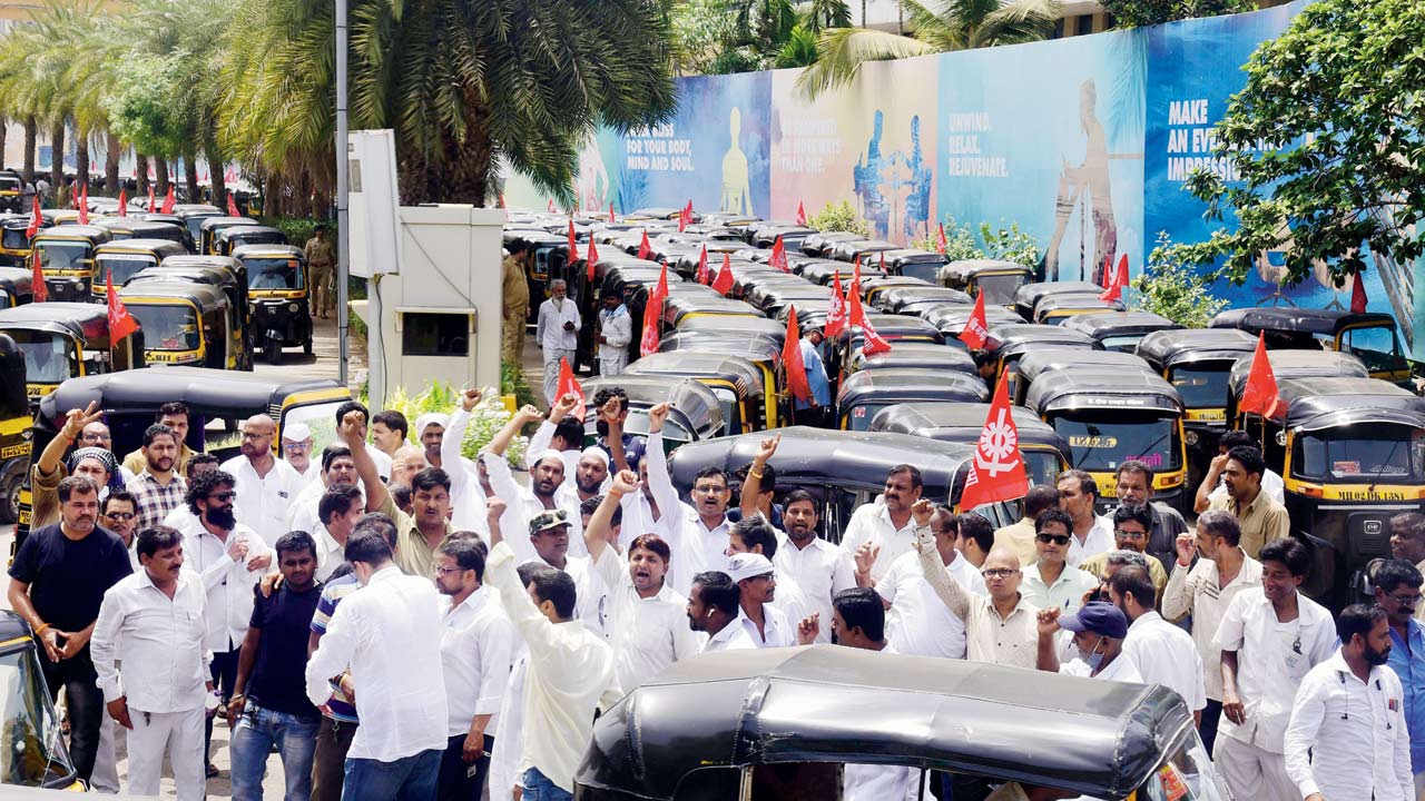 Autos outside MGL office at BKC on Tuesday. Pics/Shadab Khan