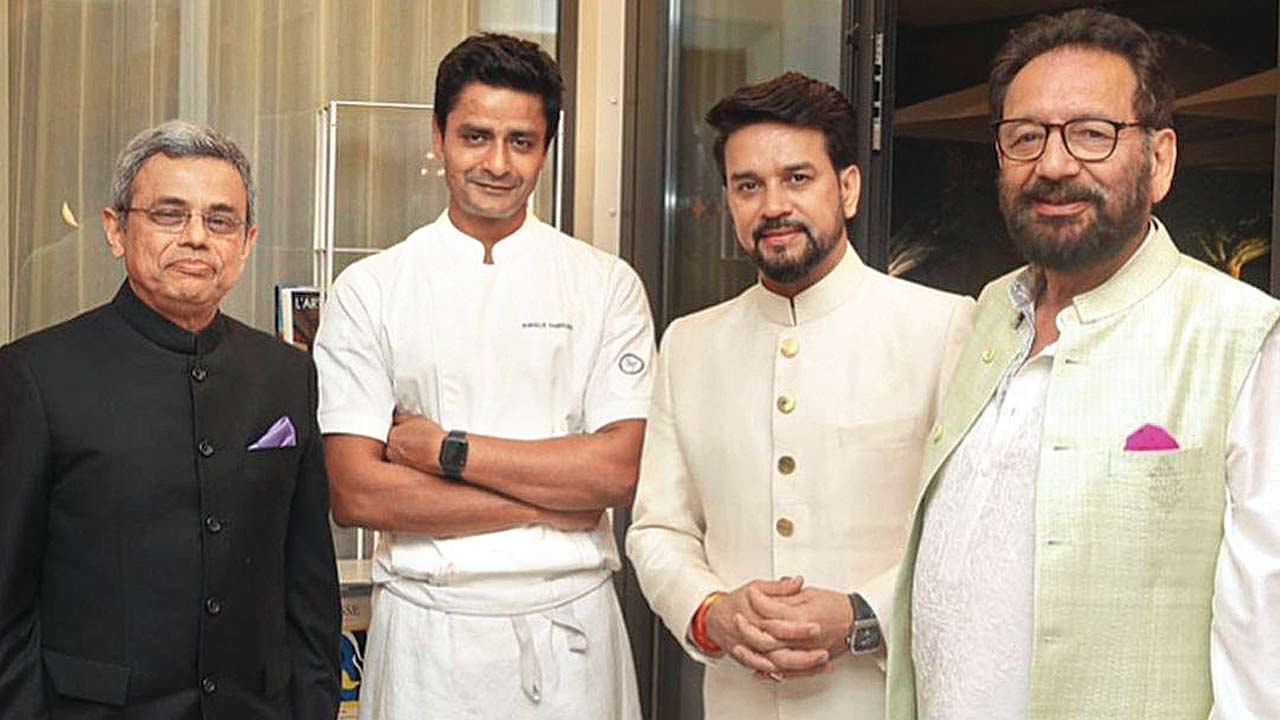 (From left) Indian Ambassador to France Jawed Ashraf, Chef Manu Chandra, Union Minister for Information and Broadcasting Anurag Singh Thakur and filmmaker Shekhar Kapur 