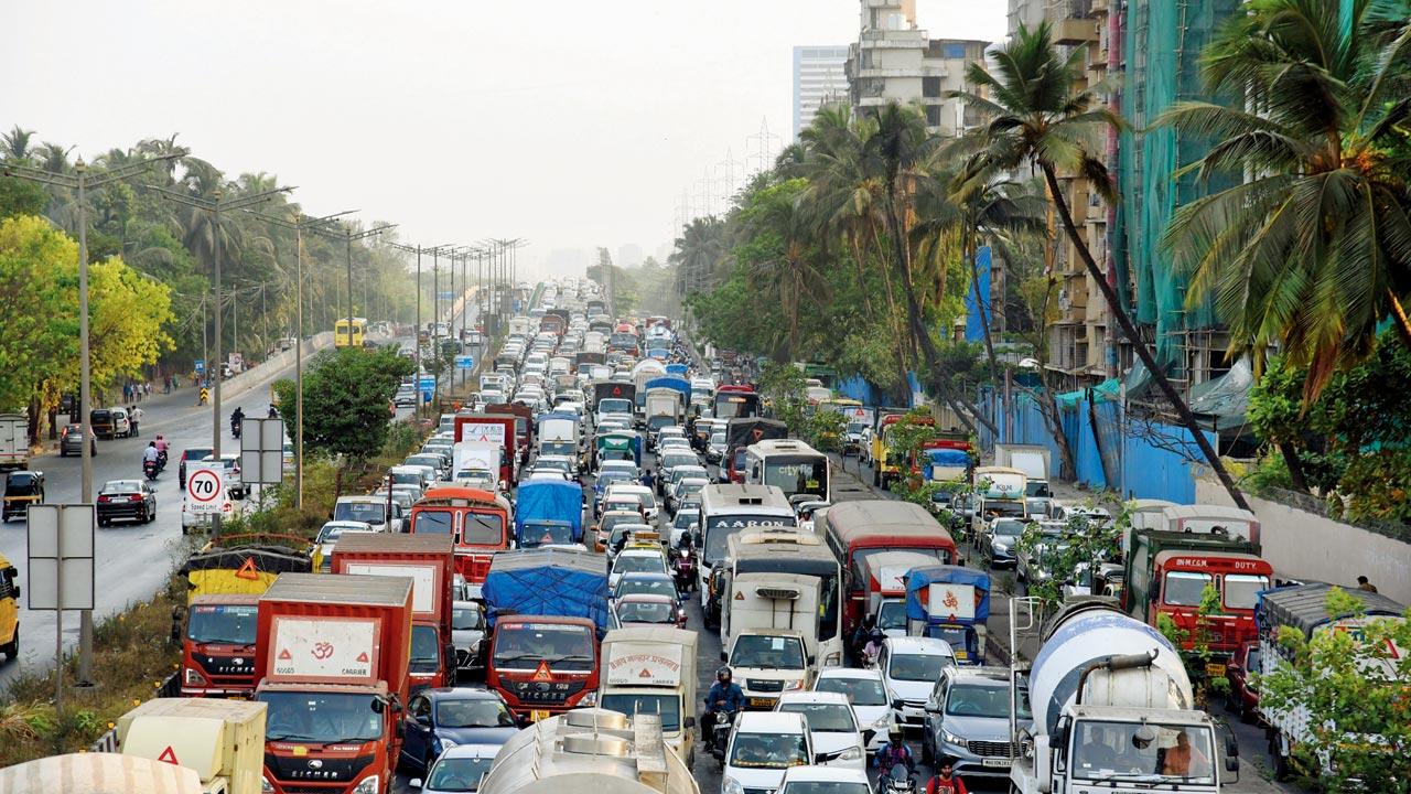 A jam-packed highway owing to the work