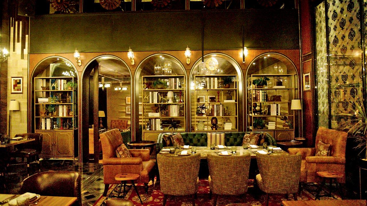 The restaurant houses a neat library nook featuring multiple fashion titles