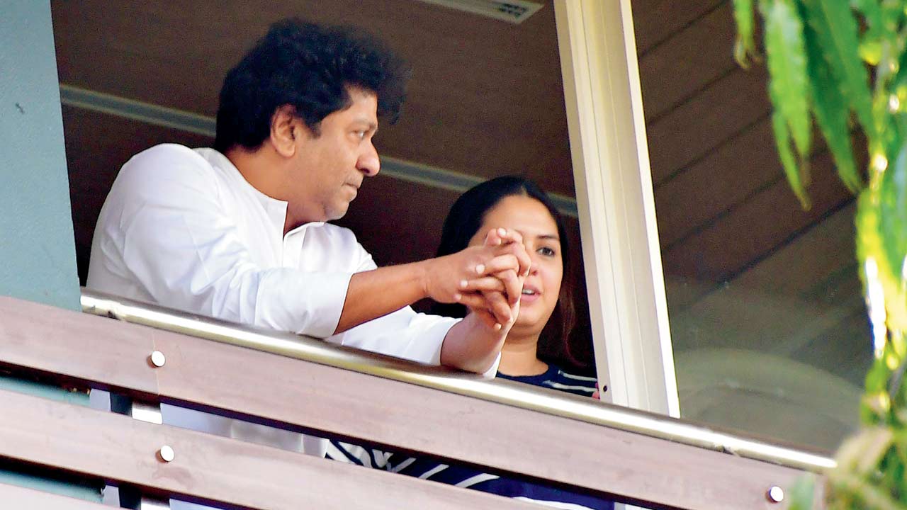 Raj Thackeray at his Shivaji Park home on Tuesday. Pic/ANI