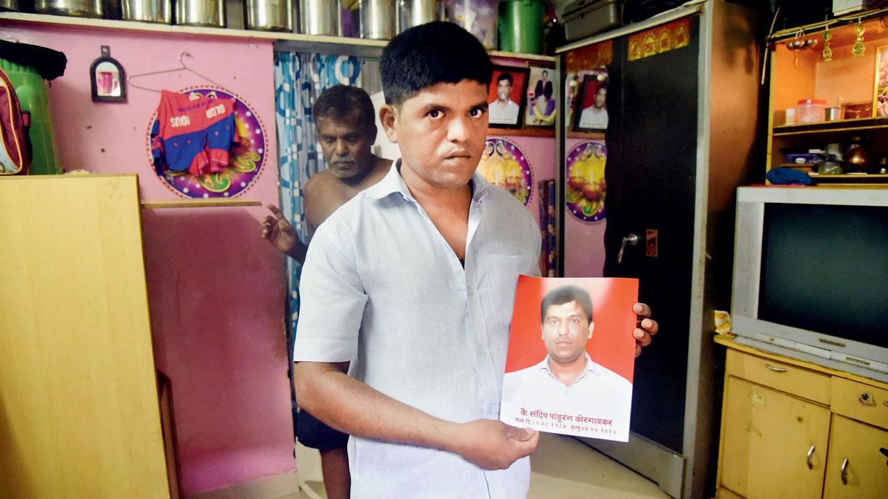 Brother of Sandeep Korgaonkar, who died by suicide to harassment by recovery agents, at his Malad home. Pic/Atul Kamble