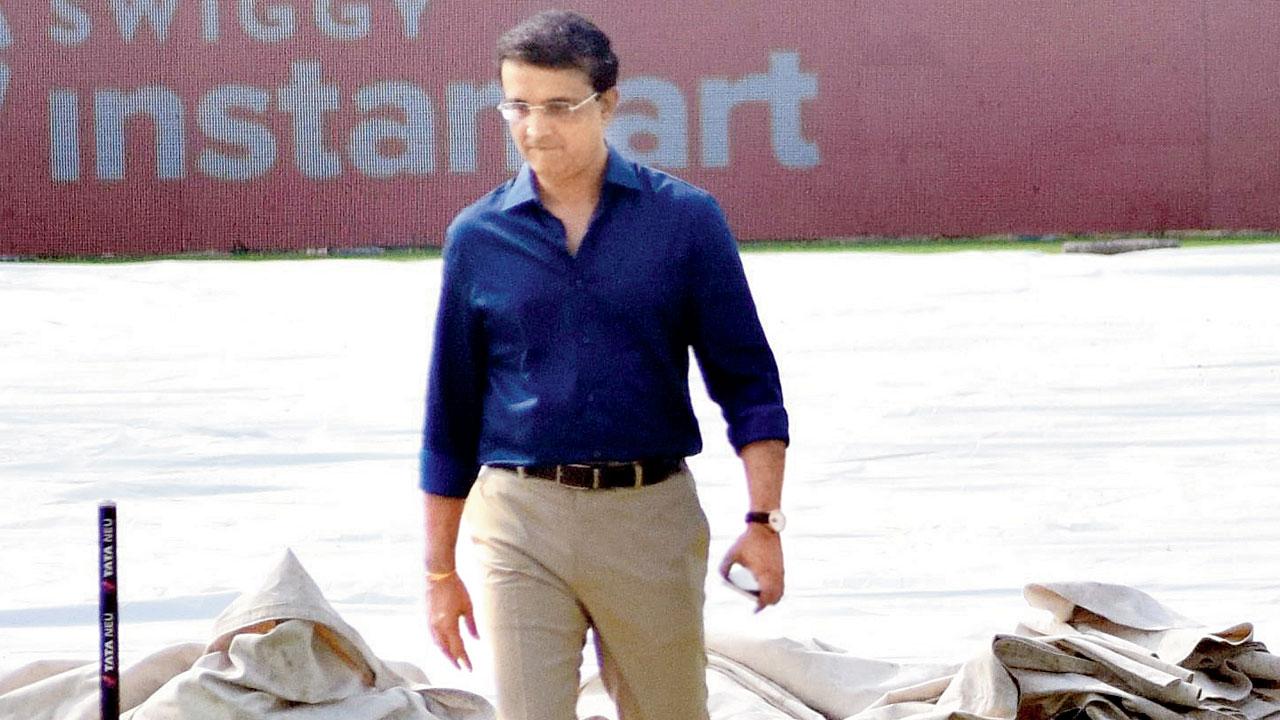 BCCI boss Sourav Ganguly inspects the pitch at Eden