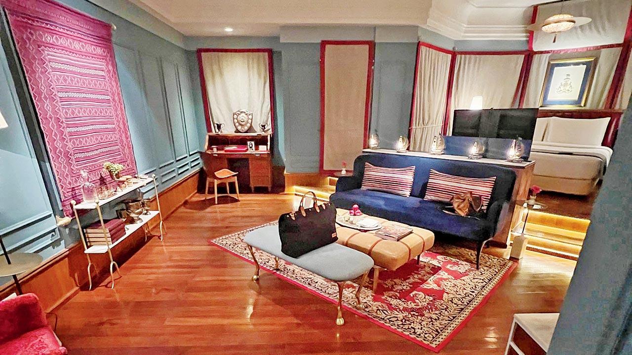 The rooms are designed to  give you a taste of the various stages in the Maharaja’s life. The Regimental Suite reflects the time he was in the Army
