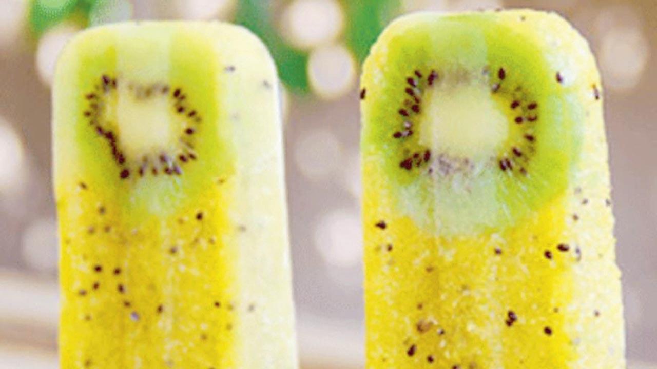 Kiwi pineapple and sabja popsicles 