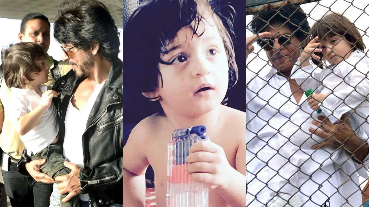 A collage of AbRam Khan with papa SRK